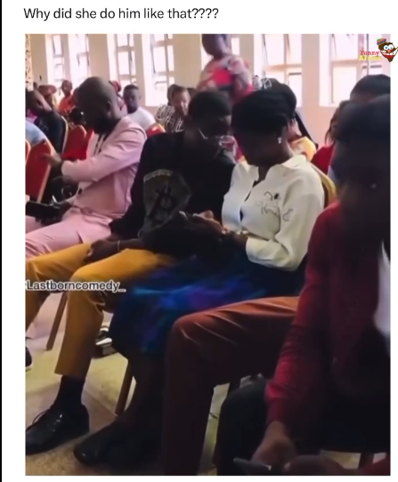 Viral video as Mother embarasses son who was trying to get phone number from Lady seating next to him in church (Watch Video)